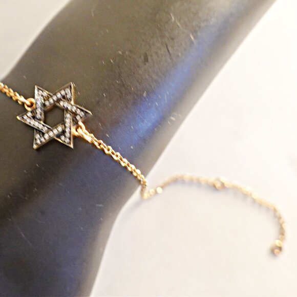 NEW 18K Gold Plated Sterling Silver  Zircon Crystal Star of David Bracelet Italy - Picture 2 of 4